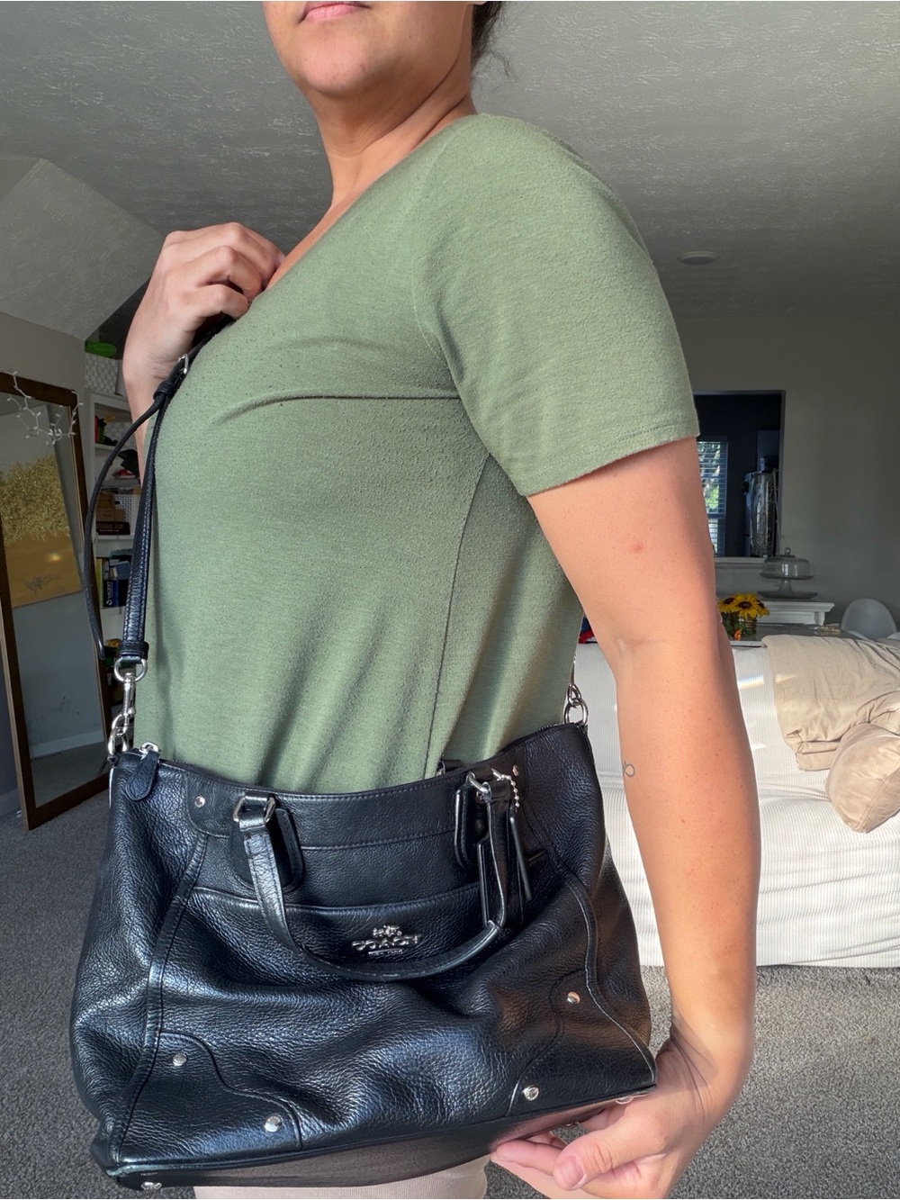 Coach Black Pebbled Leather Tote with Removable Strap - Picture 8 of 8